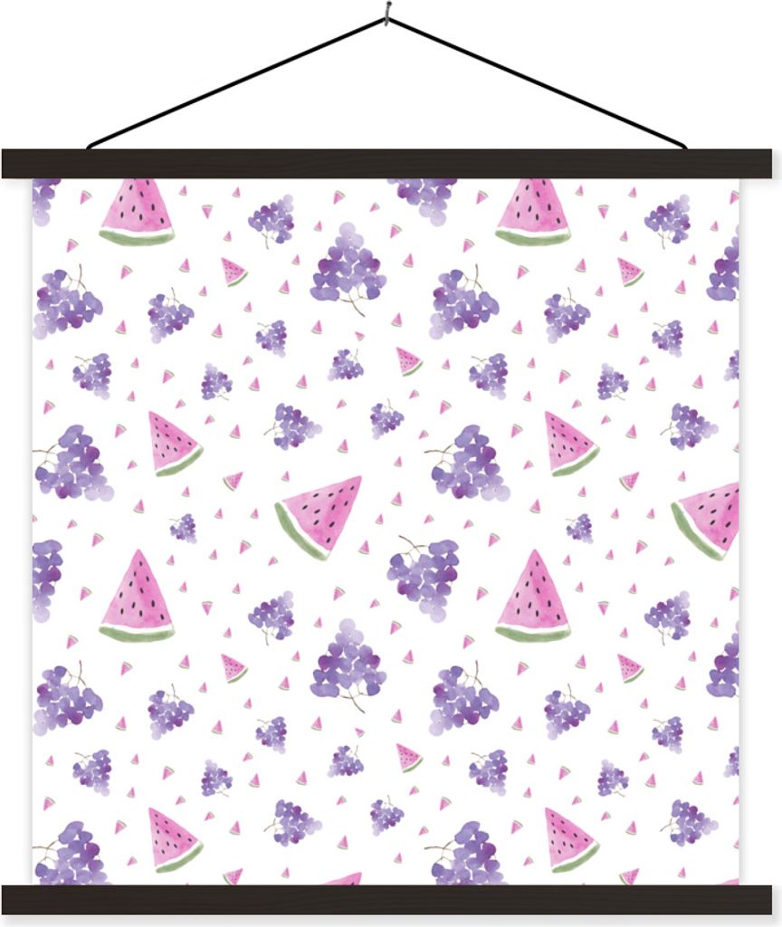 MuchoWow Textilposter Weintrauben - Wassermelone - Design - Pastell 90x90 cm mit schwarzem Rahmen - Magnetisches