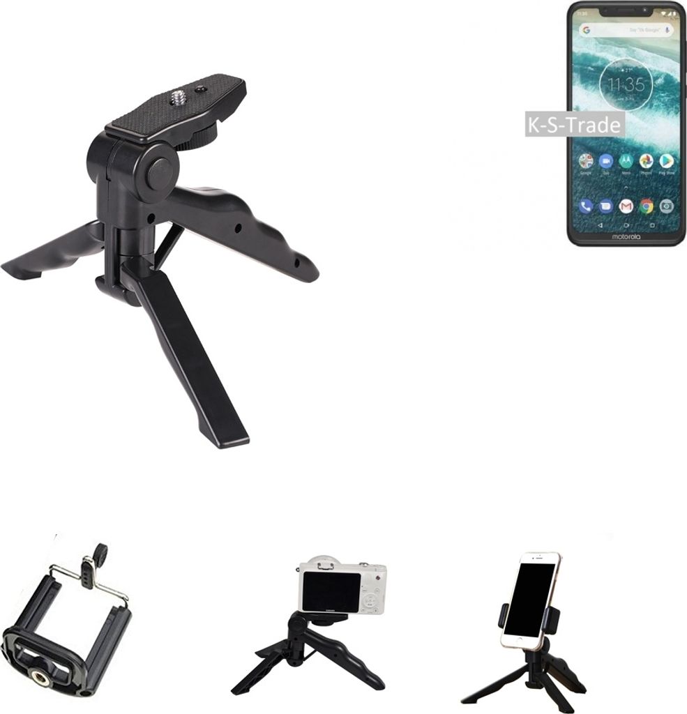 K-S-Trade Stativ Tisch-Ständer Dreibein Handy-Stativ Ständer kompatibel mit Motorola One Mini-Stativ Smartphone Tripod Handy-Stativ aus Plastik
