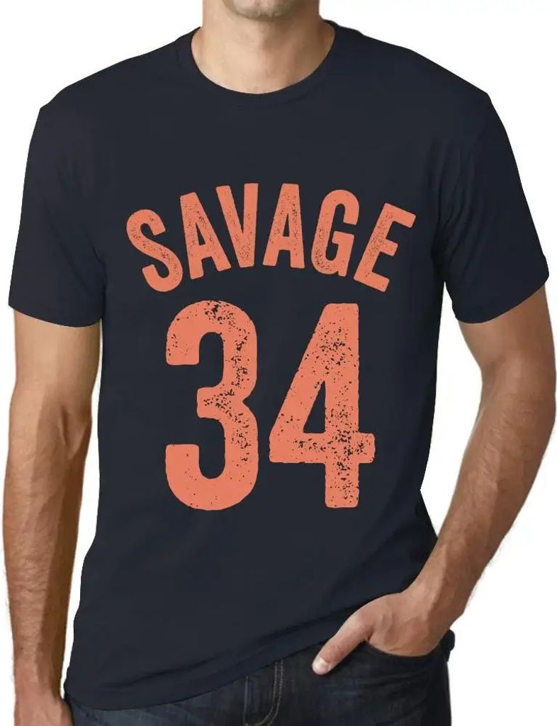Herren Grafik T-Shirt Savage 34 Geschenk 34. Geburtstag Jahrestag 34 Jahre Jubiläum 34 Jährige Mann Jahrgang 1990 Kurzarm Lustige Druck