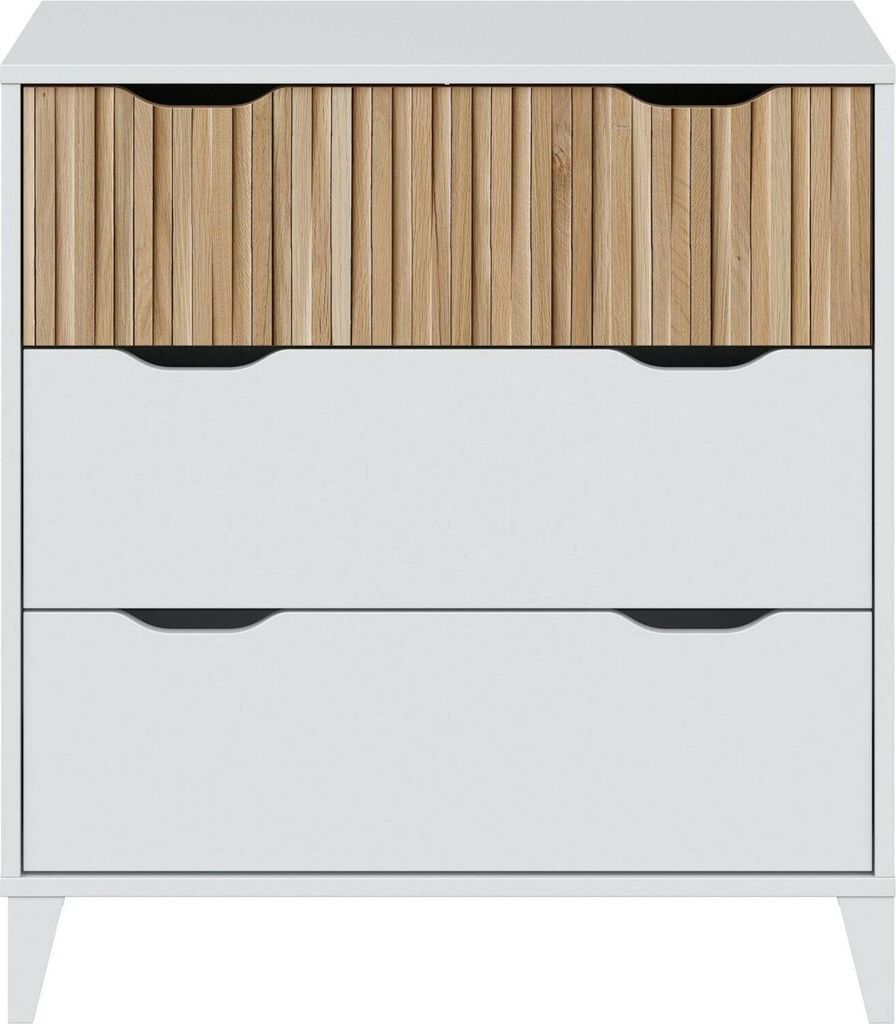 Kommode Archi, Mehrzweckkommode, Schlafzimmerkommode, Schrank mit Schubladen, 71x40 h76 cm, Weiß und Eiche