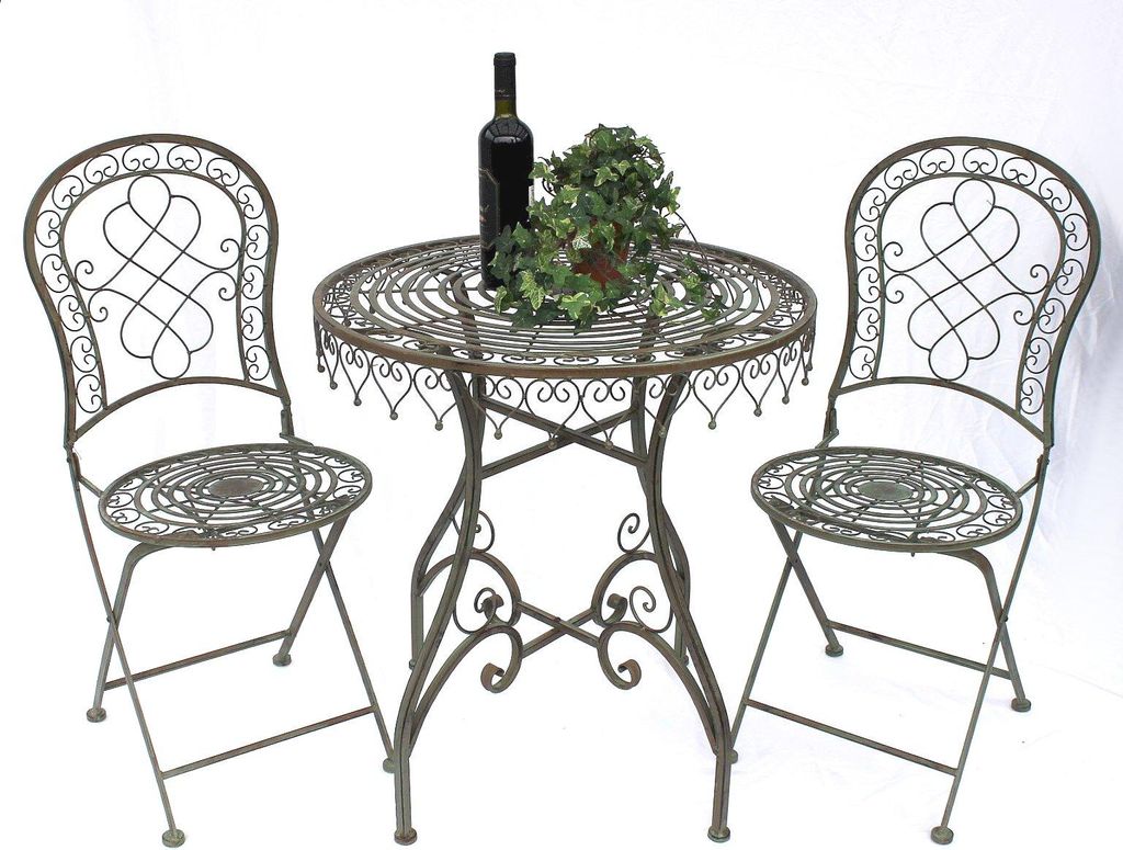 DanDiBo Sitzgruppe Eisen Garten Antik Bistroset Malega Bistrotisch mit 2 Stühlen klappbar Metall Gartentisch