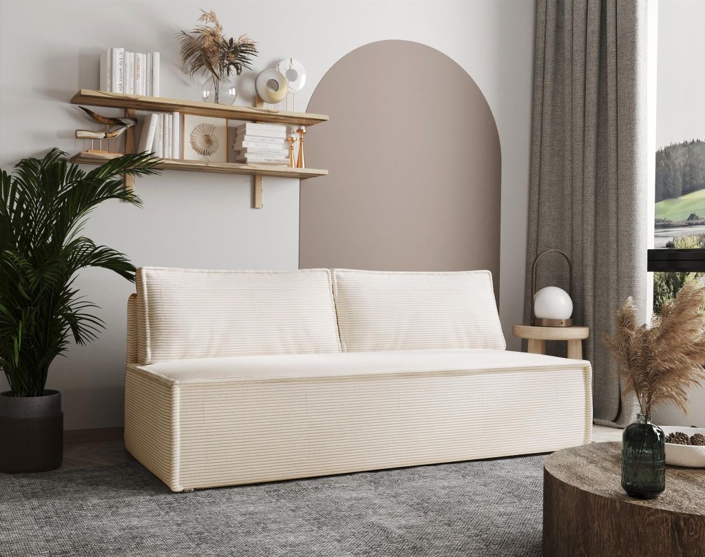 Sofa Designersofa AMANDA 3-Sitzer mit Schlaffunktion in Stoff Zoom Creme