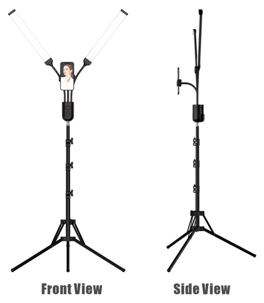 Flexible 2-Arme LED-Videoleuchte, Fotografiefüllung, 3000 K/4000 K/6000 K, zweifarbig, dimmbar, Timer mit Telefonhalter, 1,6 m/63 Zoll Metallstän...