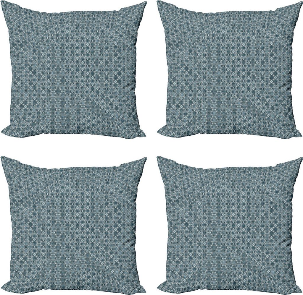 ABAKUHAUS Jahrgang Kissenbezug Set (4 Stück), Petal Silhouettes Curlicues, Moderner Doppelseitiger Digitaldruck, 60 cm x 60 cm, Dunkler Teal Eggshell