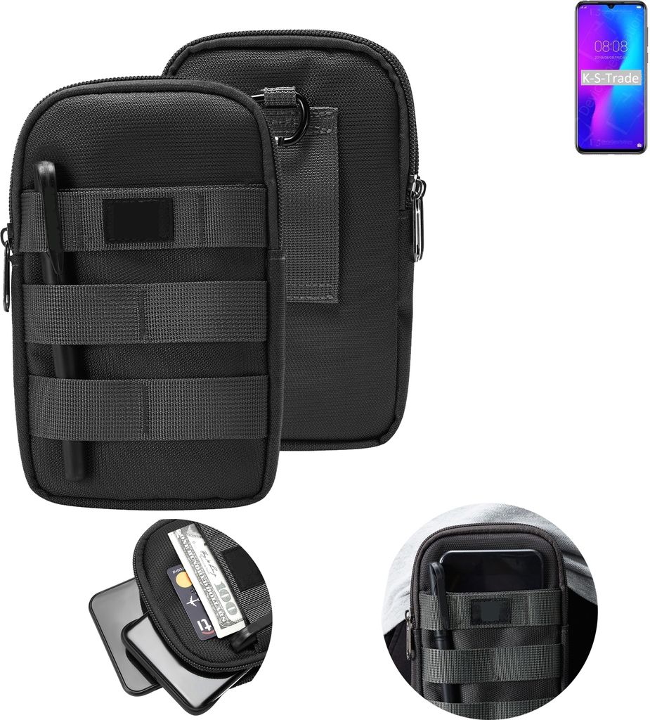 K-S-Trade Holster Gürtel Tasche kompatibel mit Doogee Y9 Plus Handy Tasche Schutz Hülle dunkel-grau viele Fächer, 1x