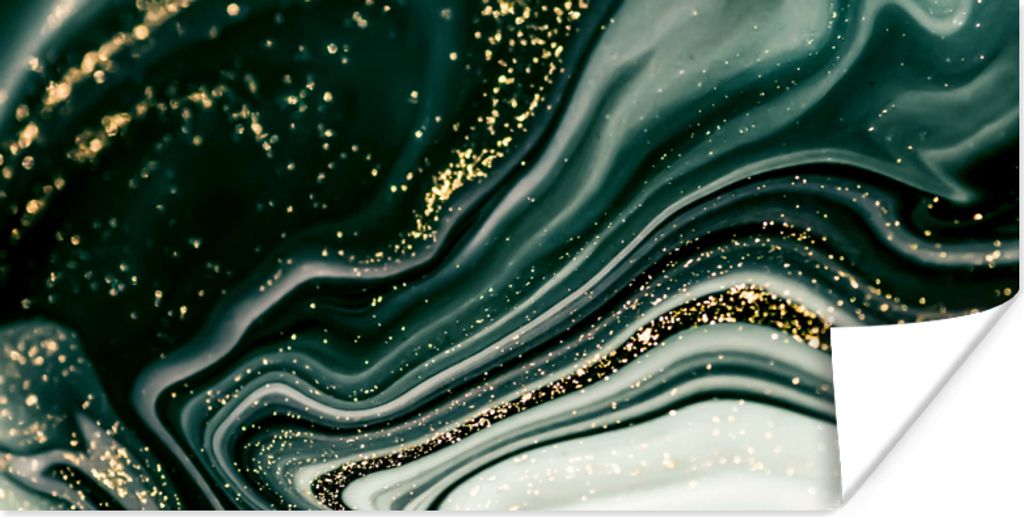 MuchoWow Poster Marmoroptik - Gold - Grün - Glitter - Design - Marmor 120x60 cm - Bild