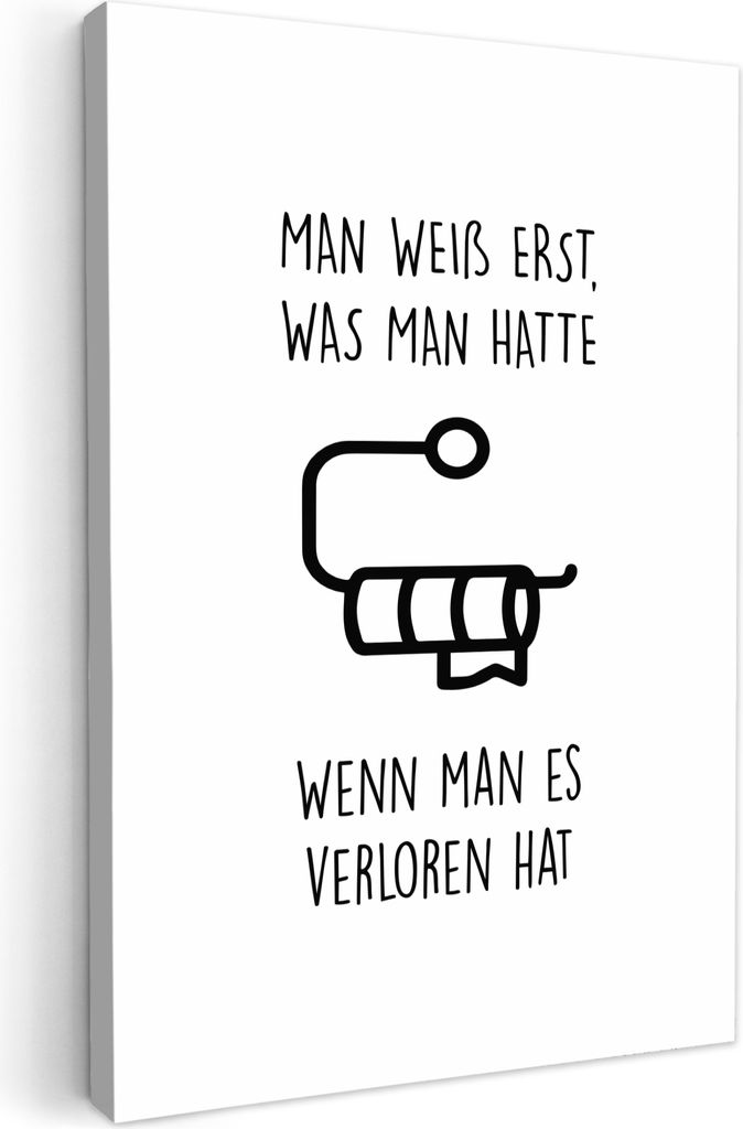 MuchoWow - Leinwandbilder - Zitate - Weiß - Toilettenpapier - Humor, Wandbild, Wanddeko Bilder Wohnzimmer, 20x30 cm