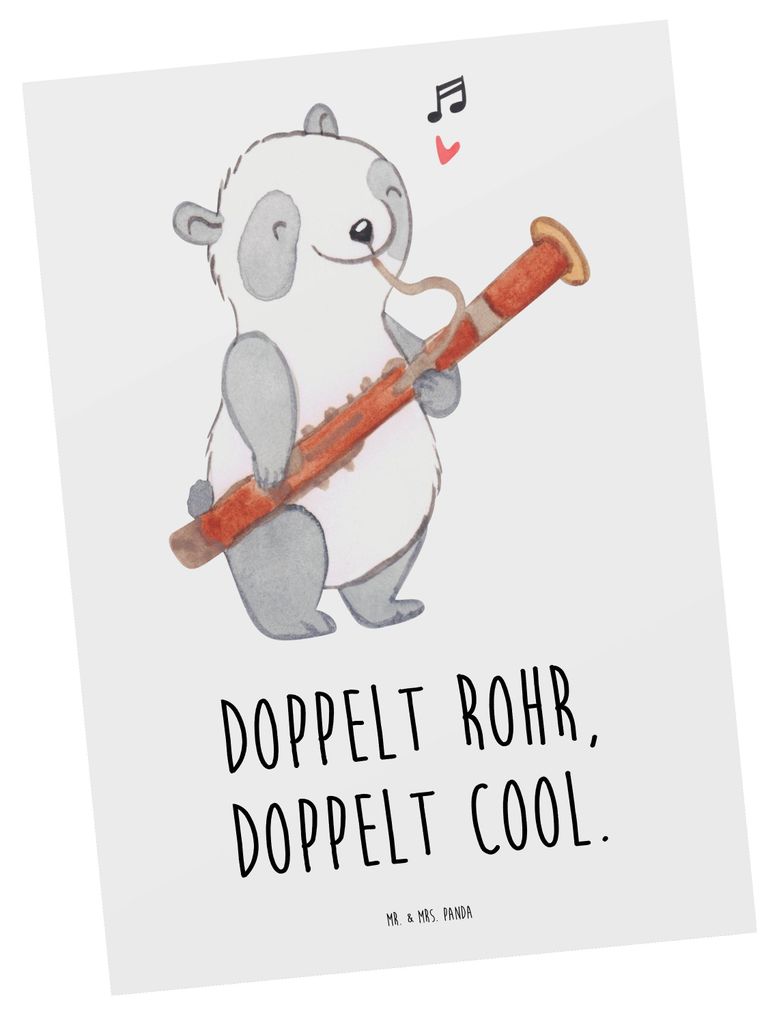 Mr. & Mrs. Panda Grußkarte Fagott Doppelt Cool - Weiß - Geschenk, Holzblasinstrument, Instrumente, Ansichtskarte, Motivkarte, klassische Musik, P...