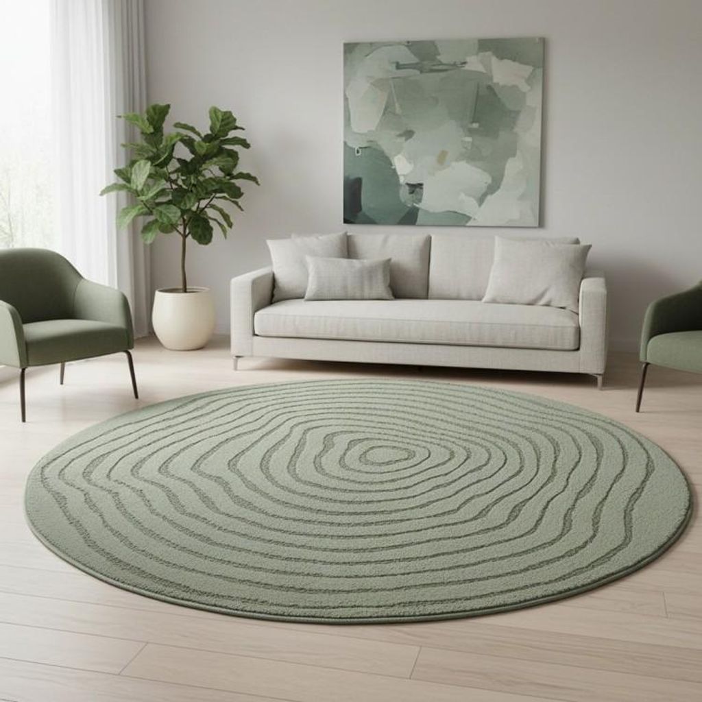 TapisTrend Designerteppich Grün 200 cm rund Moderner runder Produktbild 