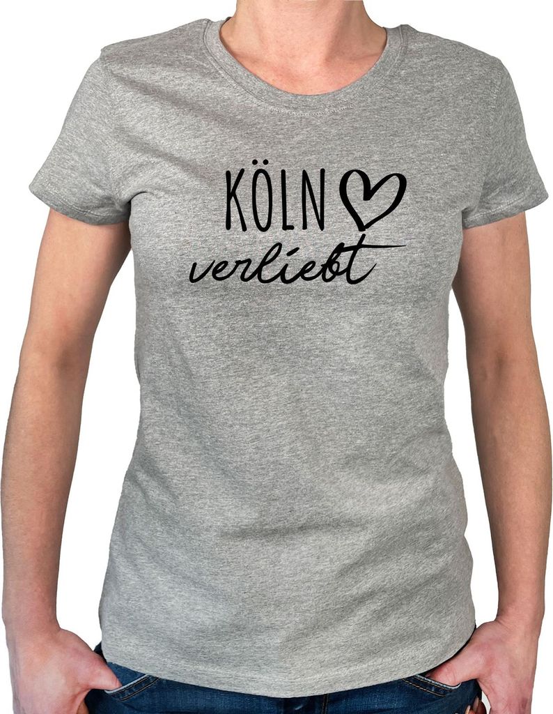Huuraa Damen T-Shirt Köln verliebt XS Sport Grey Bio Baumwolle Fairtrade Damenshirt Geschenkidee