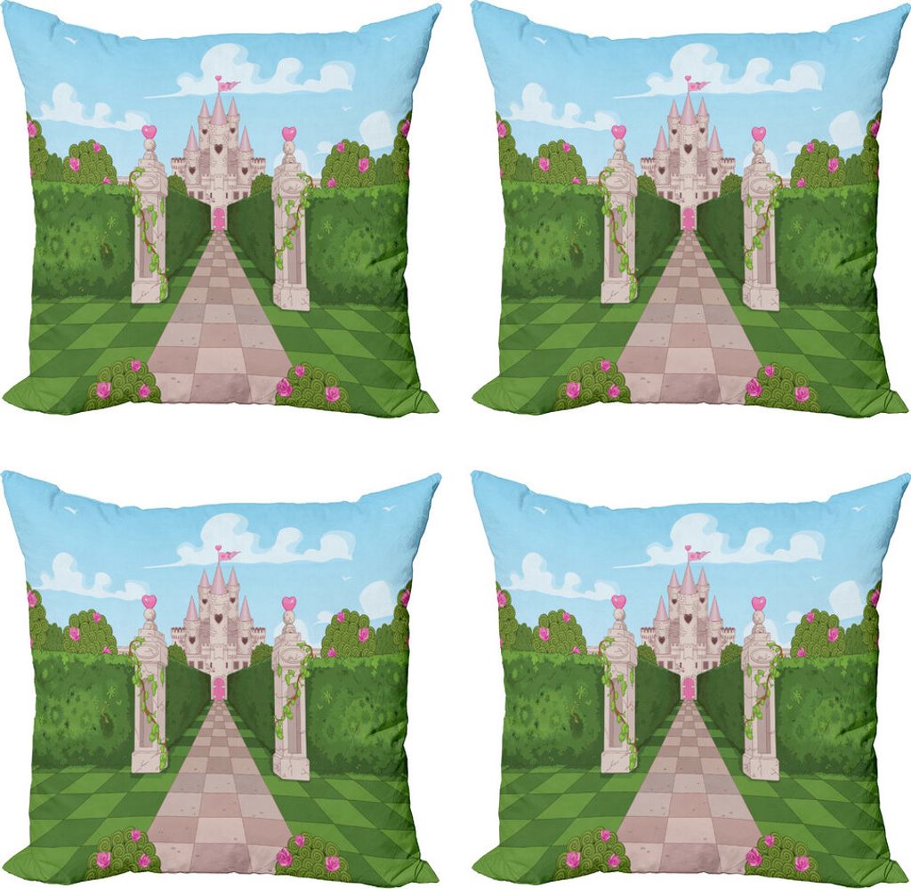 ABAKUHAUS Märchen Kissenbezug Set (4 Stück), Ivy Covered Pillars, Moderner Doppelseitiger Digitaldruck, 50 cm x 50 cm, Blassblau Grün und Rose