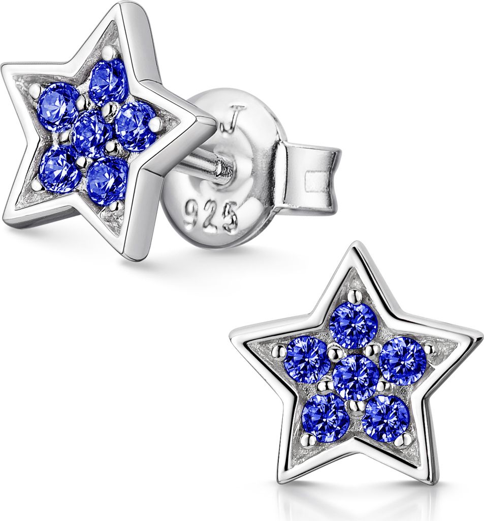MATERIA Sternen Ohrstecker Mädchen Zirkonia 925 Silber - Kleine Ohrringe blau rhodiniert SO-443-Blau