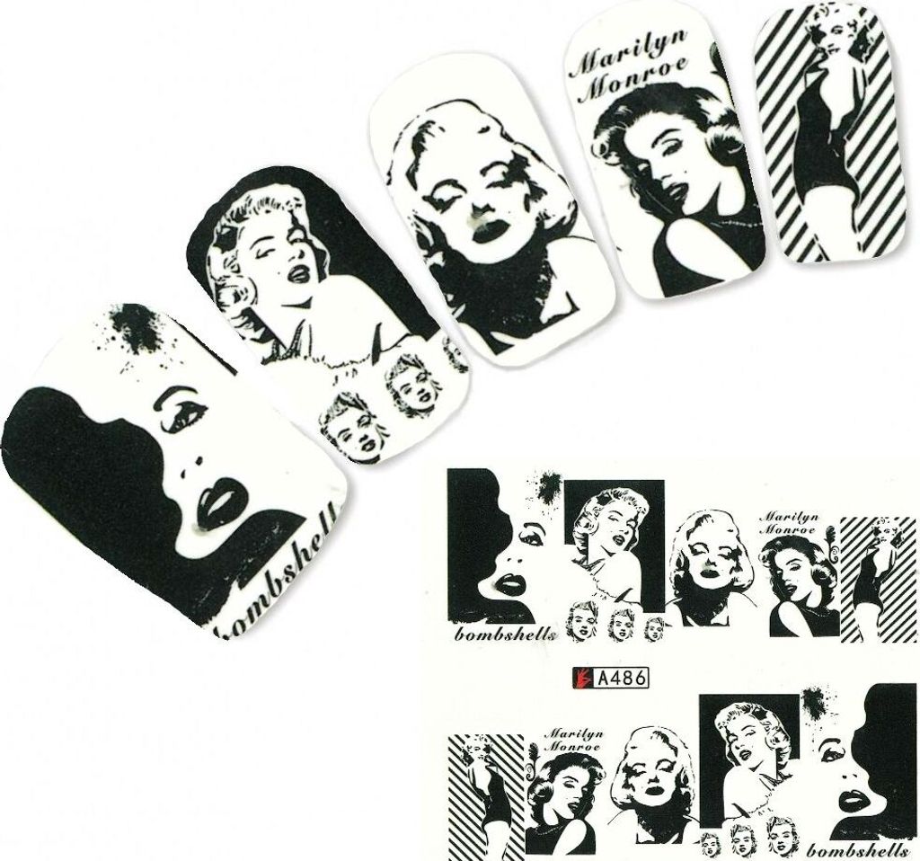 Tattoo Nail Art Marilyn Monroe Schwarz Weiß 1950 er Nagel Sticker
