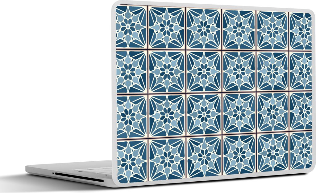 MuchoWow Laptop Aufkleber Sticker Cover Blau - Muster - Fliese 40x30 cm - Laptop Dekoration - Selbstklebend