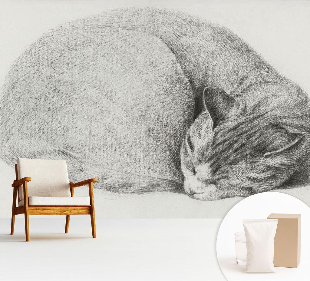 Fototapete - 312x219 cm - Tapete - Wandtapete - Wandbilder - Dekofolie - Tapete Folie - Wand - Dekoration - Wohnzimmer - Zusammengerollte Katze
