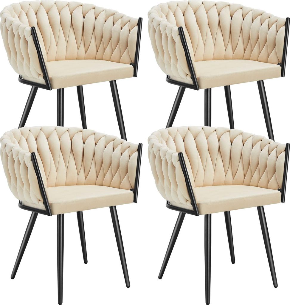 tectake Set Esszimmerstuhl Astano gepolstert, mit Samtbezug, Knotendesign 60,5 x 55 x 75 cm