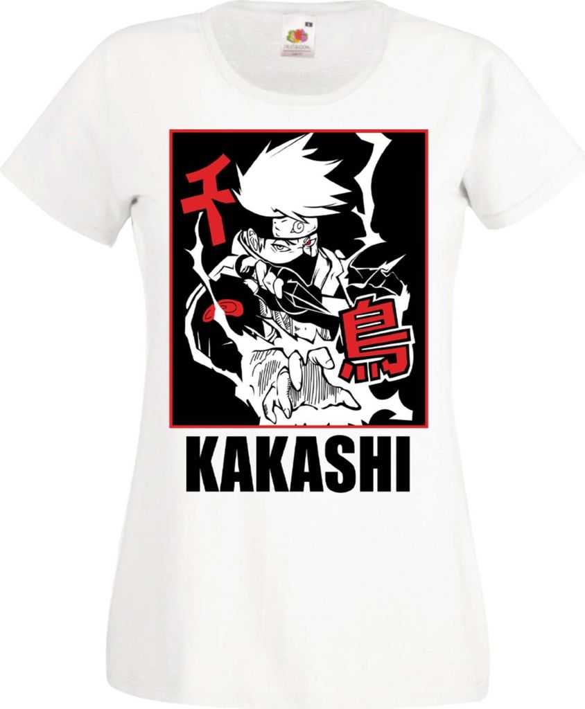 Damen T-Shirt Manga Anime Naruto Hatake Kakashi 04 Chidori, Lady XS / Weiß