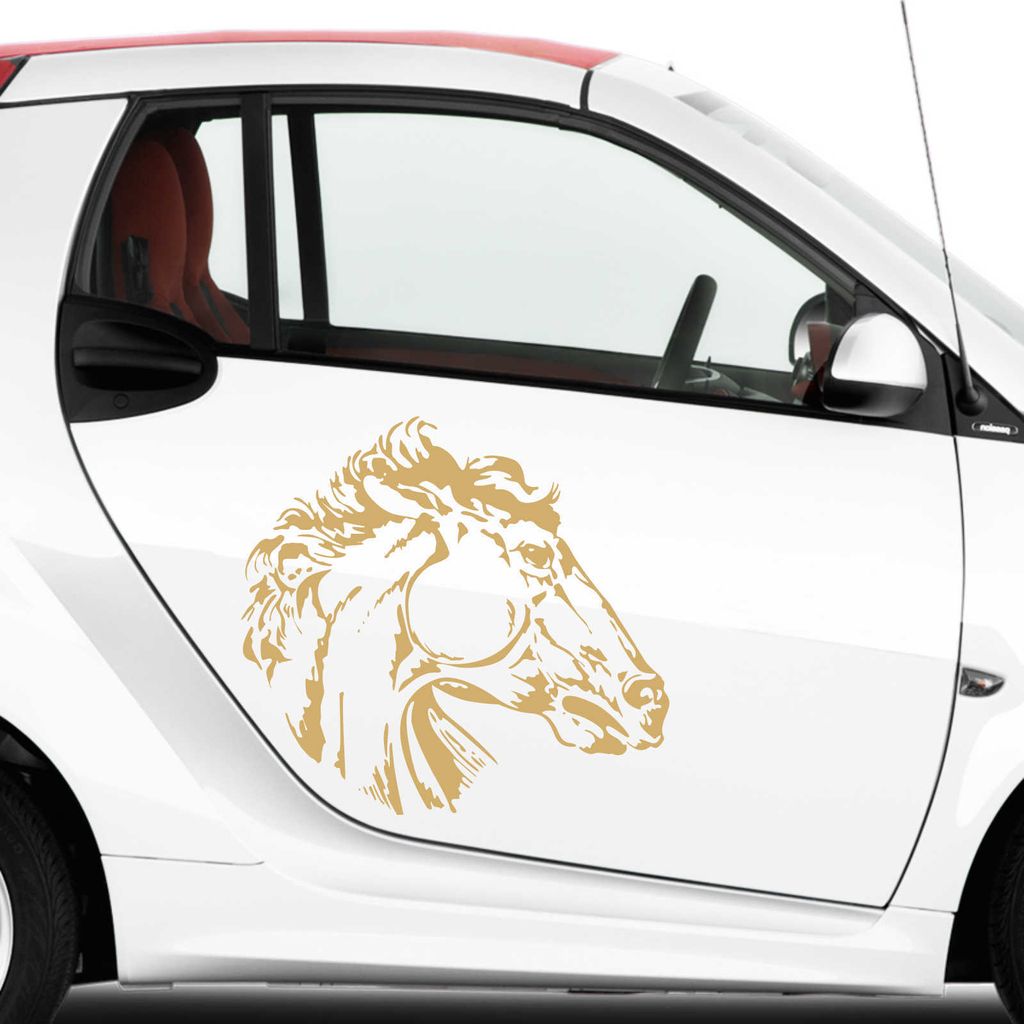 Aufkleber - Autoaufkleber-Set Pferdekopf 2 Stk. je 60cm x 66cm gold - Tuning Carystyling Heckscheibe Auto