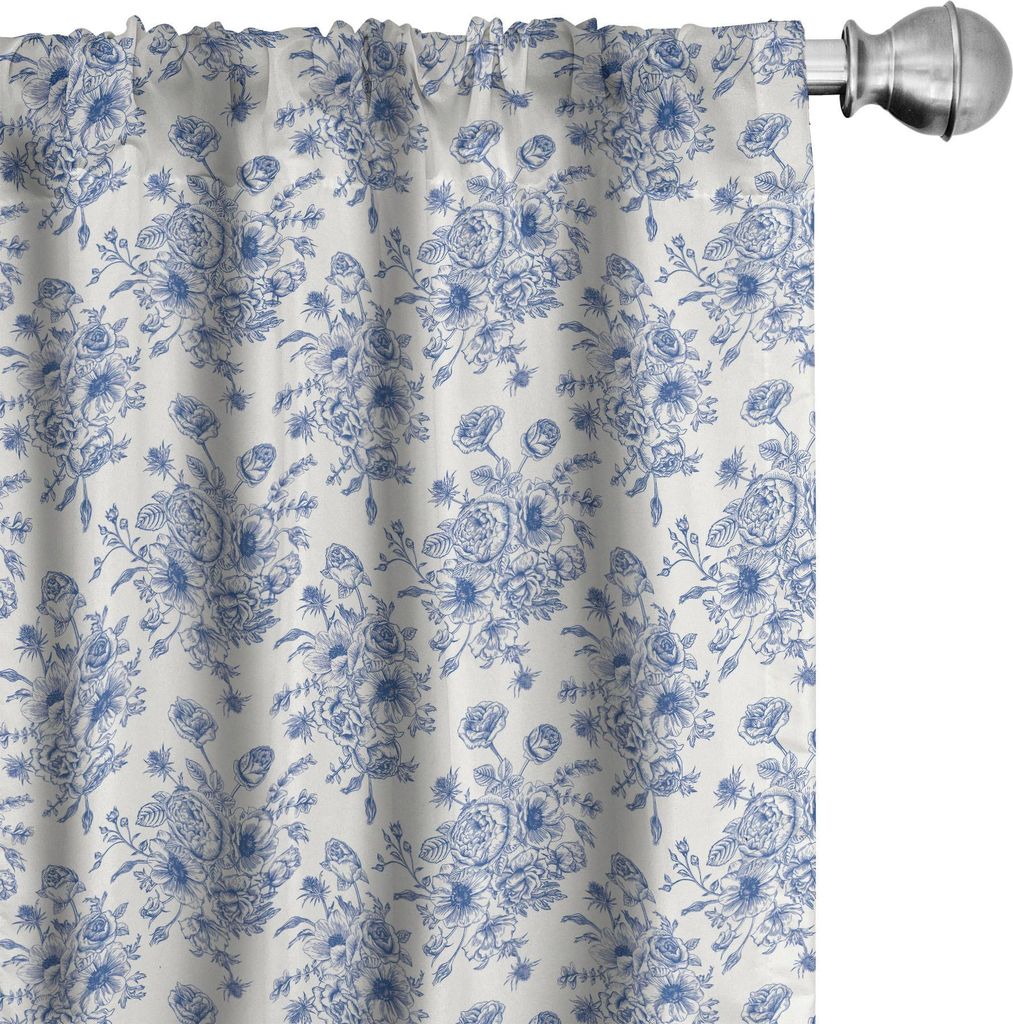 ABAKUHAUS Windröschen Vorhänge, Gardinen, Blumenmuster mit Blumenstrauß des blauen Blumen-empfindlichen viktorianischen Entwurfs, 2 Stück 75 x ...