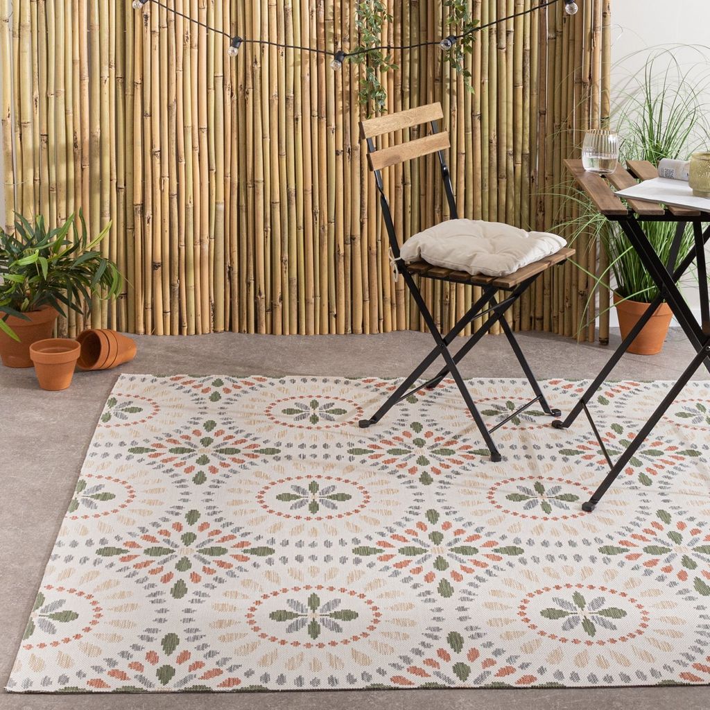 Volero - Outdoor Teppich - Ranch Mandala Beige - 240x340 cm - Wohnzimmer, Esszimmer, Balkon, Garten, Terrasse - Boho, Retro