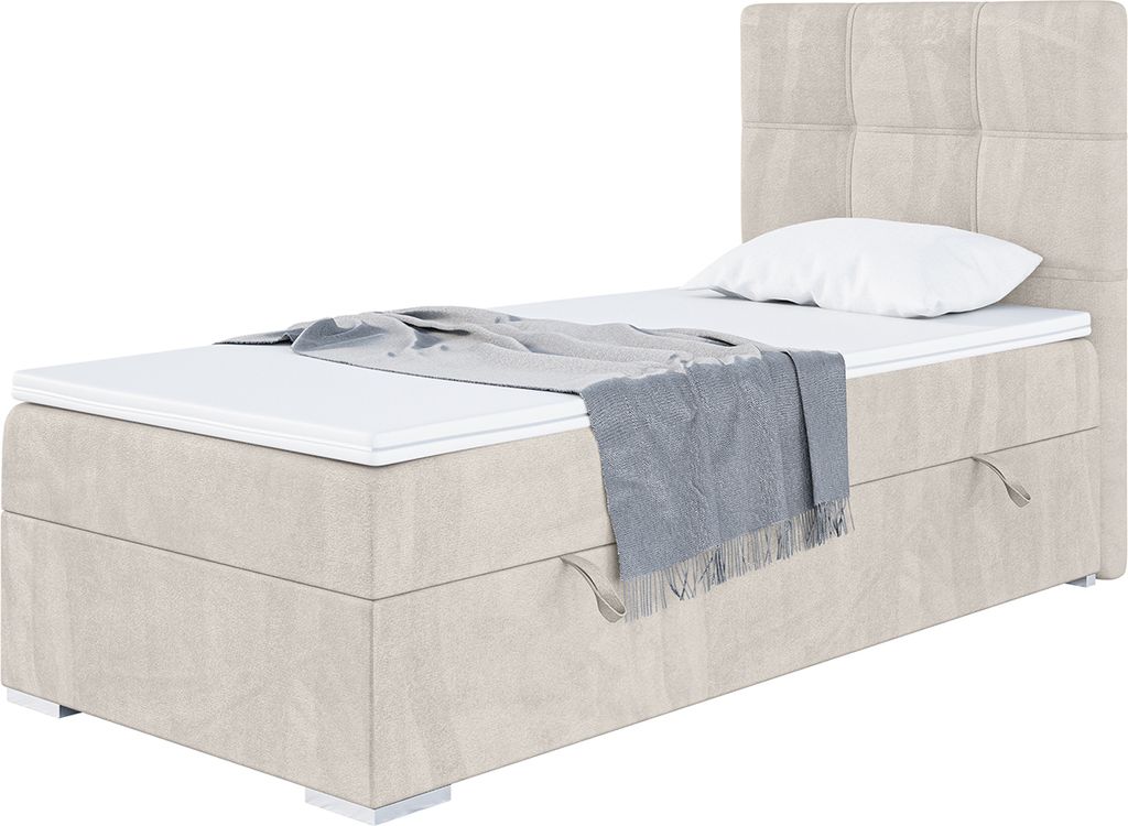 MEBLINI Boxspringbett mit Bettkasten - Gepolstert Einzelbett mit Matratze und Topper - Polsterbett mit Stauraum - Bett mit Kopfteil - Stauraumbett ...