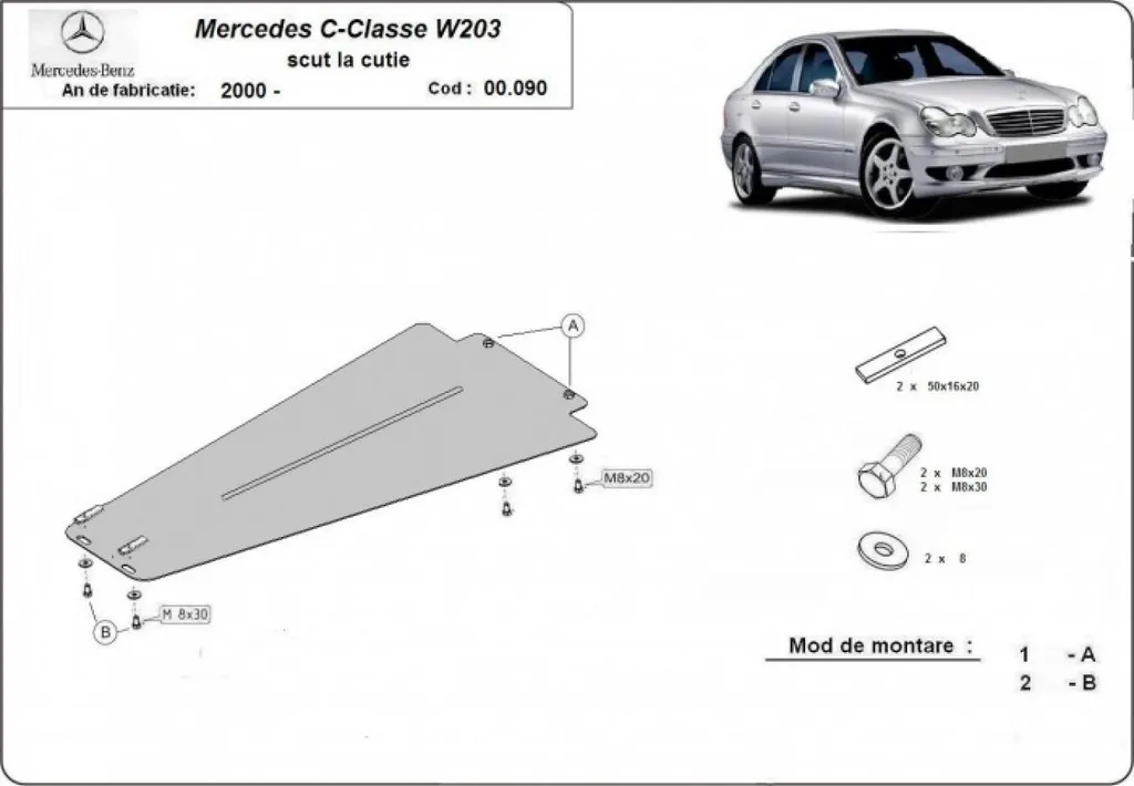 Protection anti-encastrement acier Mercedes C-Classe W203 Boîte Auto