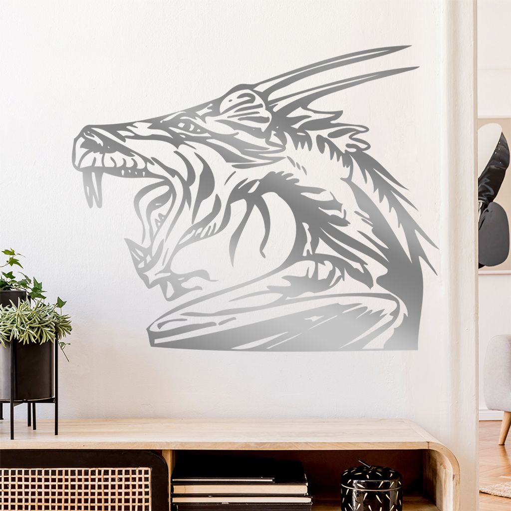 Drachen Kopf Wandtattoo in 6 Größen - Wandaufkleber Wall Sticker - Dekoration, Küche, Wohnzimmer, Schlafzimmer, Badezimmer