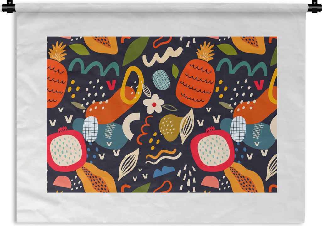 MuchoWow Wandteppich Wandbehang Ananas - Obst - Blume - Birne 90x67.5 cm Tapisserie Dekoration Wandtuch - Fototeppich - Wand-Skulpturen
