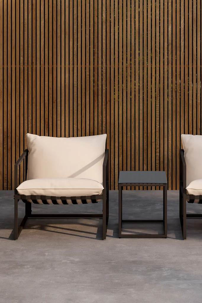 Messinasalon Ensemble de 2 Fauteuils et 1 Table d'Appoint Noire Design - 4