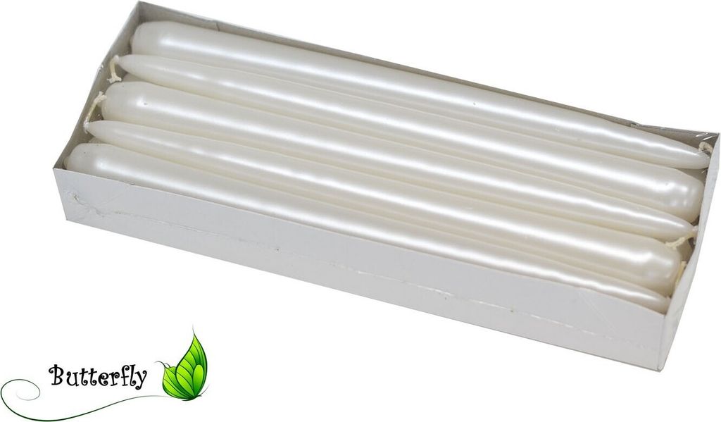 Spitzkerzen 24cm perlmutt weiß, 10 Stück Produktbild 