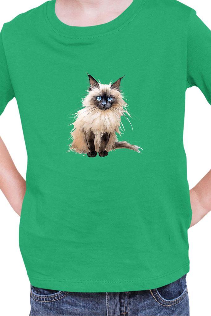 Kinder T-Shirt Funny Cats Breeds Birman Cat 014, 9-11 Jahr - 140 / Grün