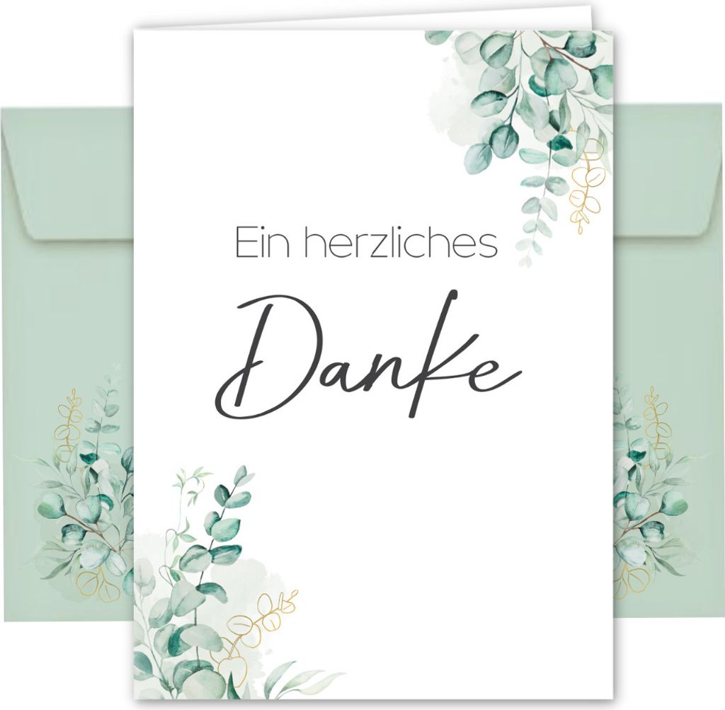 15 Dankeskarten inkl. Umschläge für Hochzeit, Standesamt, Geburtstag, Baby& Co | Eukalpytus