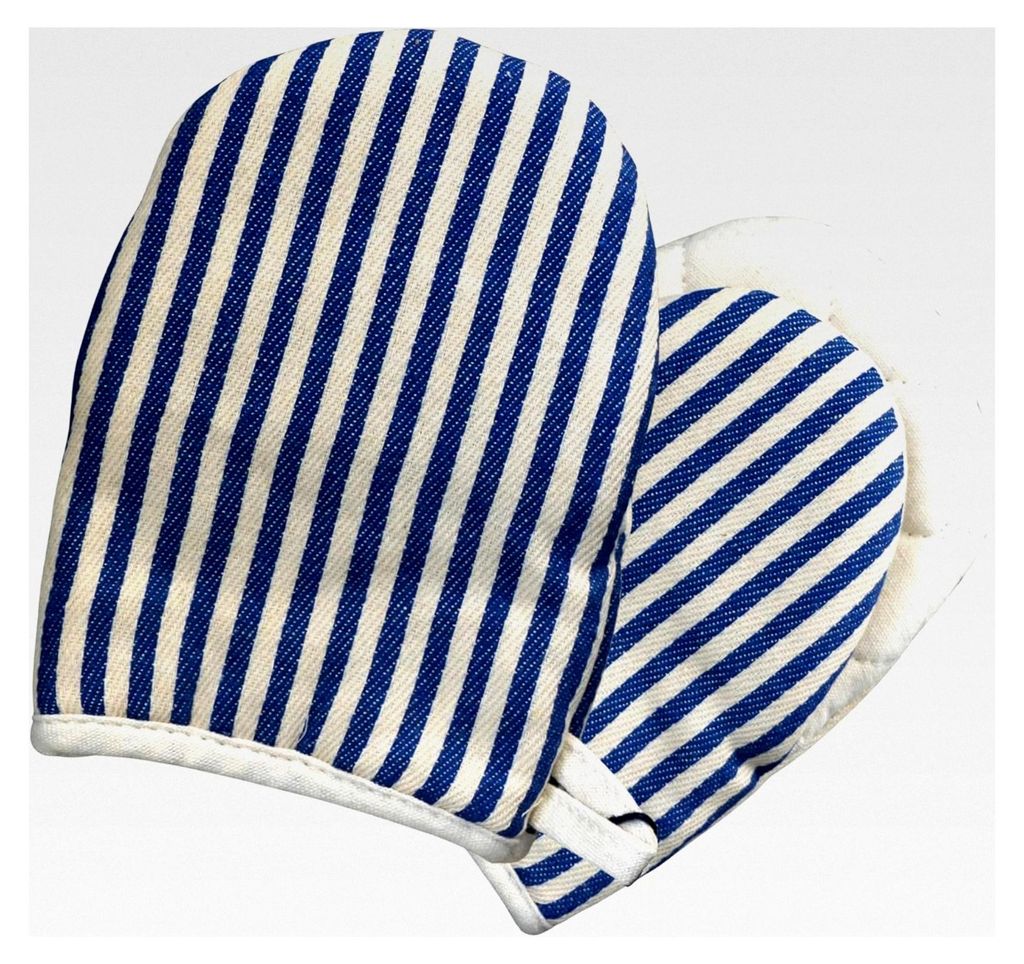 Hitzebeständige Ofenhandschuhe, Baumwoll-Topfhandschuhe Set zum Kochen und Backen, 2 waschbare Backofenhandschuhe (Gestreift Blau/Weiß)