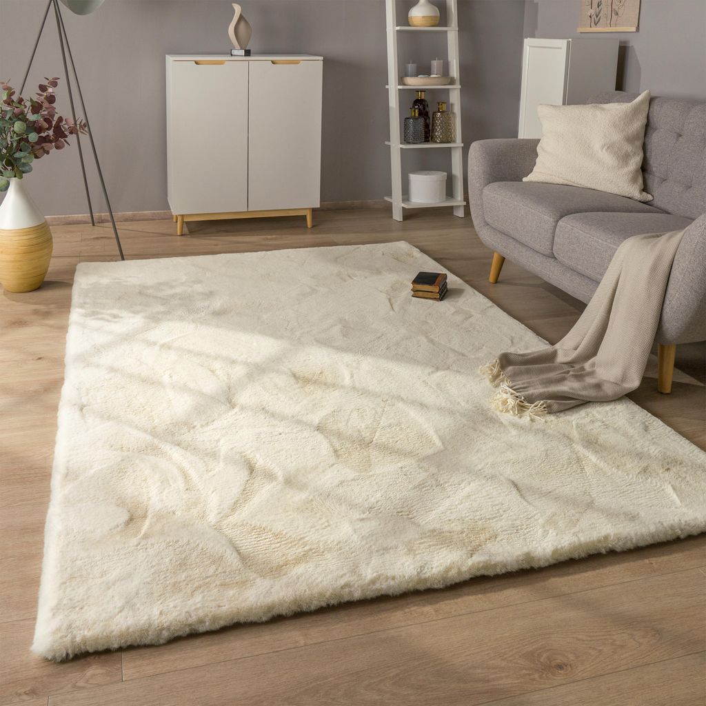 Paco Home Hochflor Teppich Wohnzimmer Shaggy Kaninchenfell Produktbild 