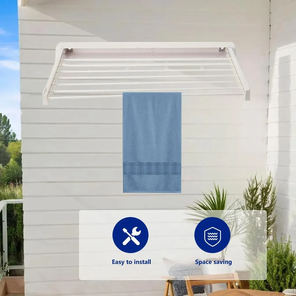Séchoir à linge mural extensible pliable en plastique PP blanc robuste - 12
