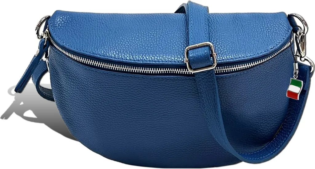 Sac Sacoche Banane en Cuir Véritable Bleu Marine avec Sangle Florence