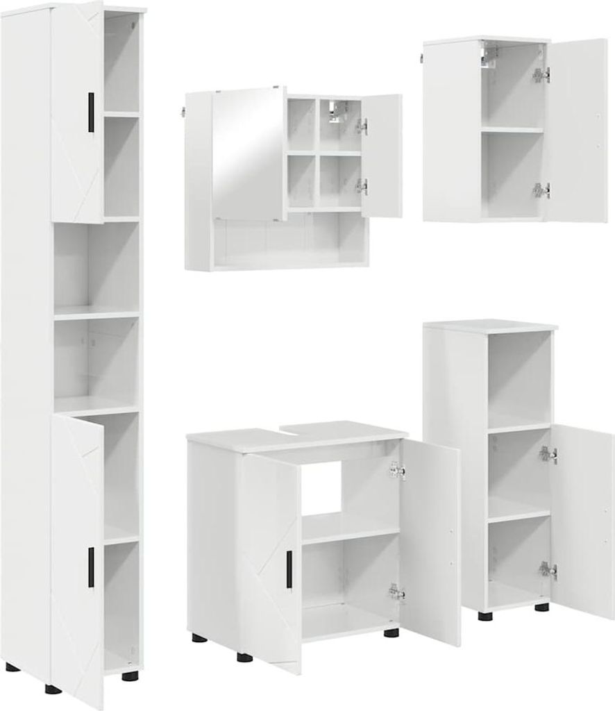 "WINTER SALE" Badezimmermöbel-Set 5er Set,multifunktional& Moderne - Hochglanz Weiß Holzwerkstoff & Metall - Spiegelschränke NEU4716783