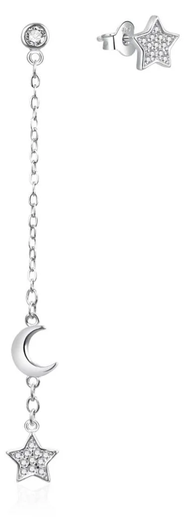 Boucles d'oreilles pendantes asymétriques argent 925 et oxydes
