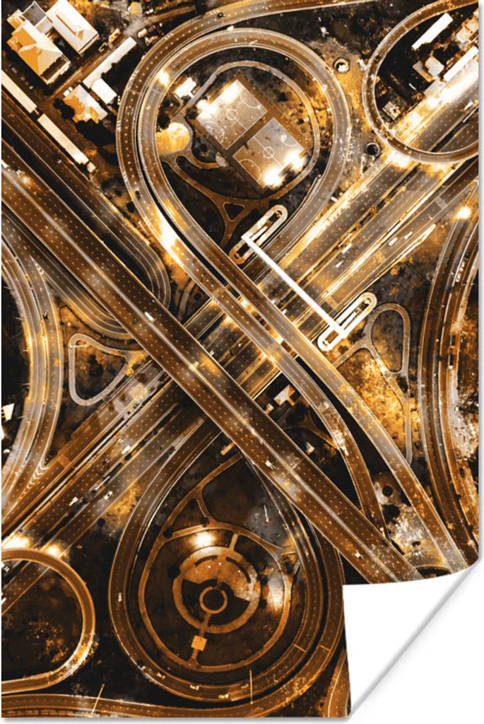 MuchoWow® Poster Gold - Autobahn - Städte 120x180 cm - Produktbild 