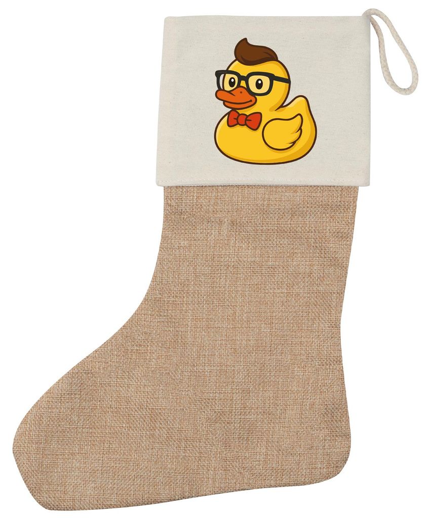 Huuraa Weihnachtsstrumpf Quietscheente Nerd Gummiente Geek Beige Jute Kaminstrumpf Geschenkidee