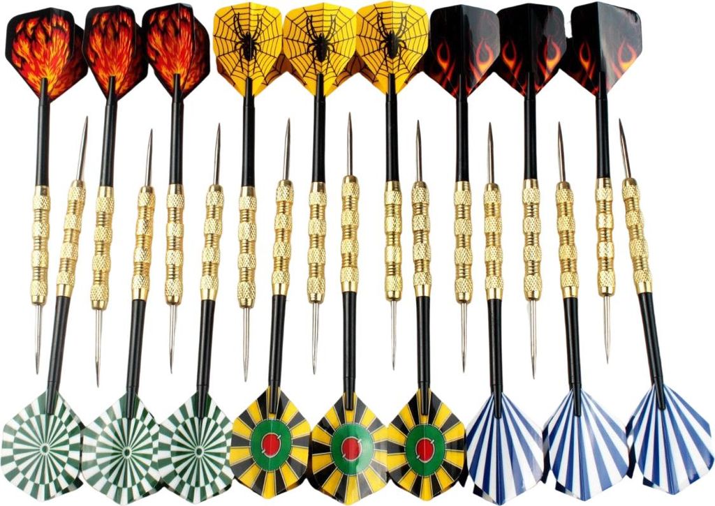 18 Stück Steel Tip Darts mit Nice Flights schwarz