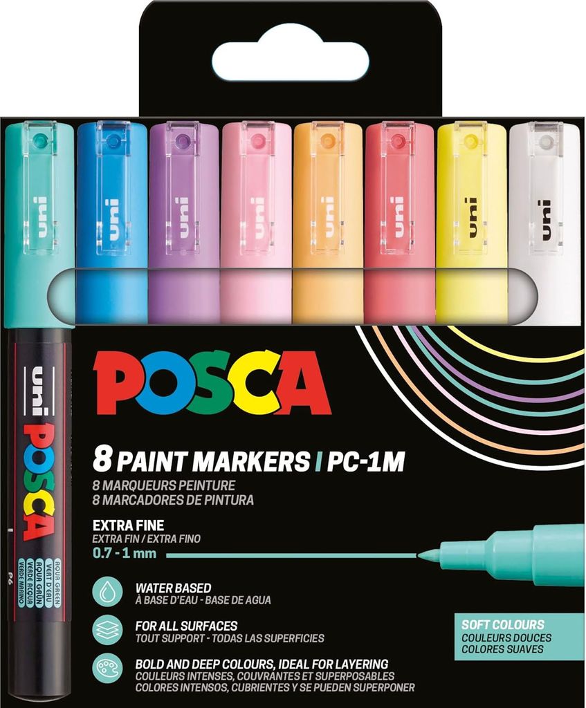 POSCA Pigmentmarker PC1MC softe Farben 8er Etui