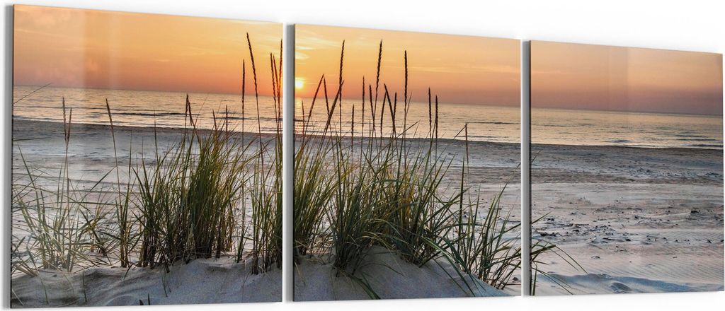 DEQORI Glasbild Echtglas 3x50x50 cm 'Sonnenuntergang am Strand' Wandbilder XXL groß