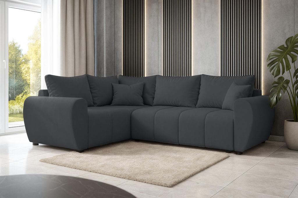 AX LIVING Malatya L Ecksofa mit Schlaffunktion Sofa Dunkelgrau 235cm L