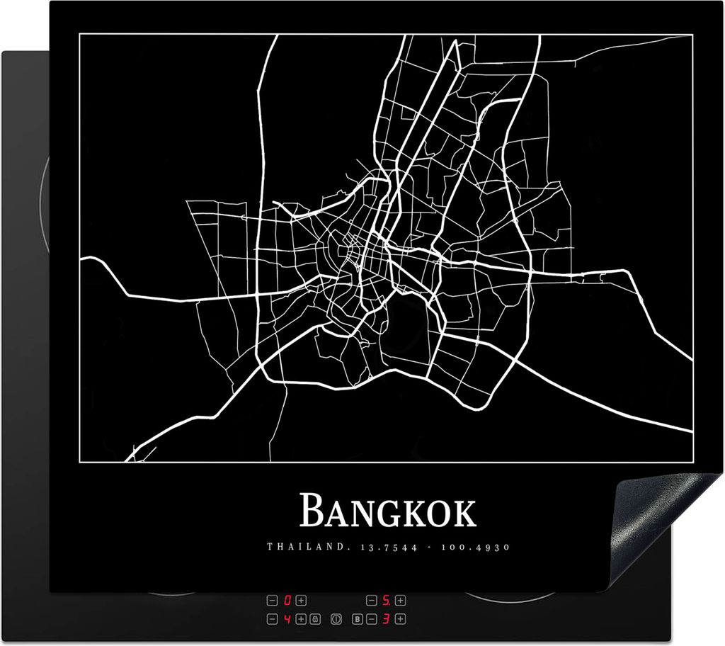 KitchenYeah Herdabdeckplatte Bangkok - Karte - Stadtplan , 59x51cm, Küche Deko, Glaskeramikfeld Herdabdeckung, Abdeckplatte fùr Kochfeld