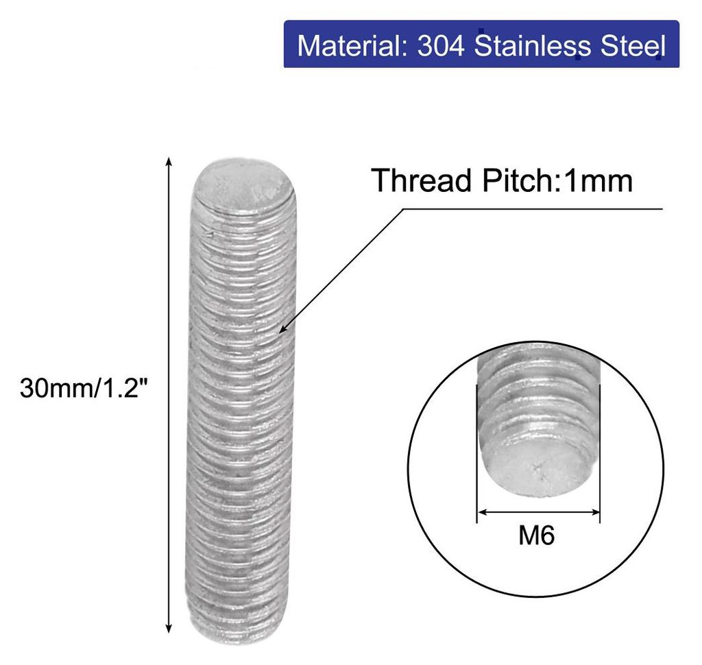 20 Stš¹ck Gewindestangen M6x30mm Edelstahl 304 Gewindestift Metrischem Vollgewinde Bar Gewindest?be fš¹r Befestigung CNC-Werkzeugmaschinen 3D-D...
