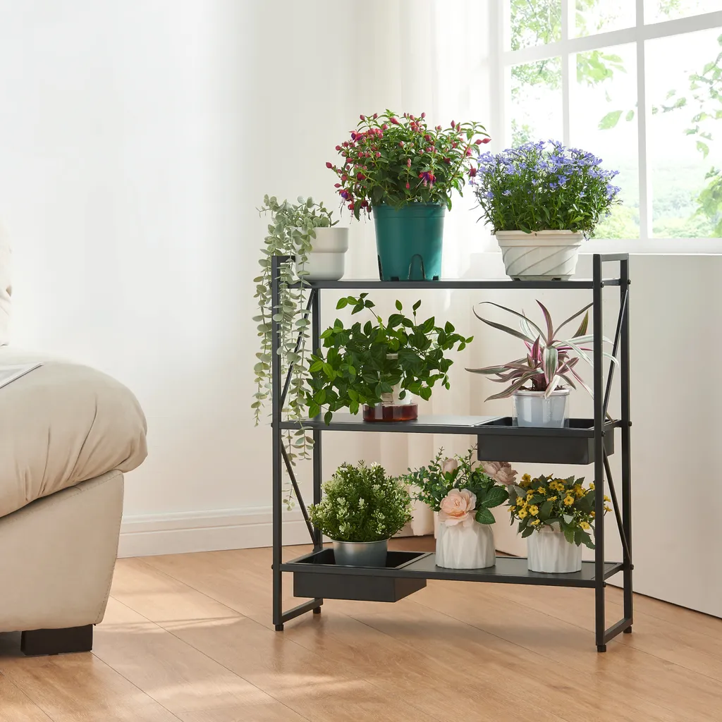 Étagère à plantes Berkelland en métal noir 65,5 x 60 x 20 cm - Support