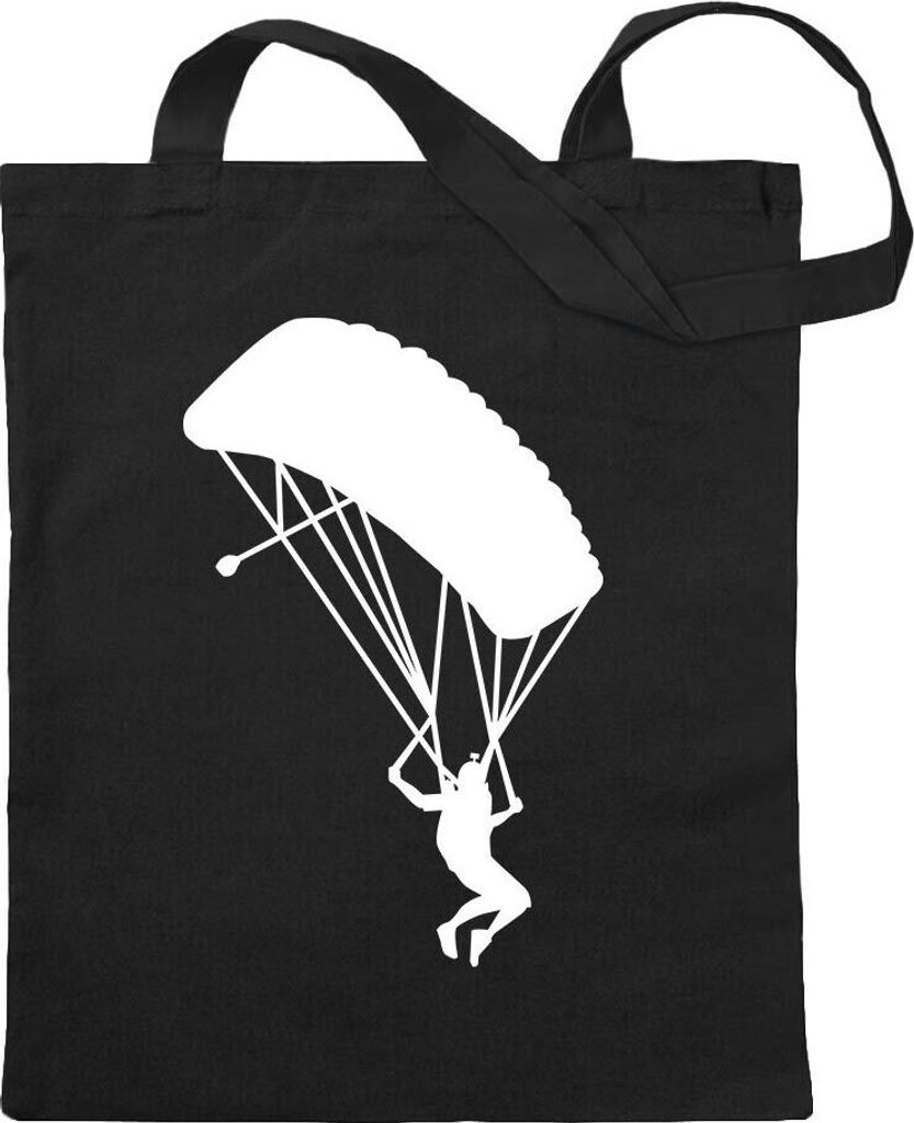 Kiwistar - Baumwolltasche - schwarz - Gleitschirmfliegen Figur - Tragetasche Stoffbeutel Umhängetasche langer Henkel