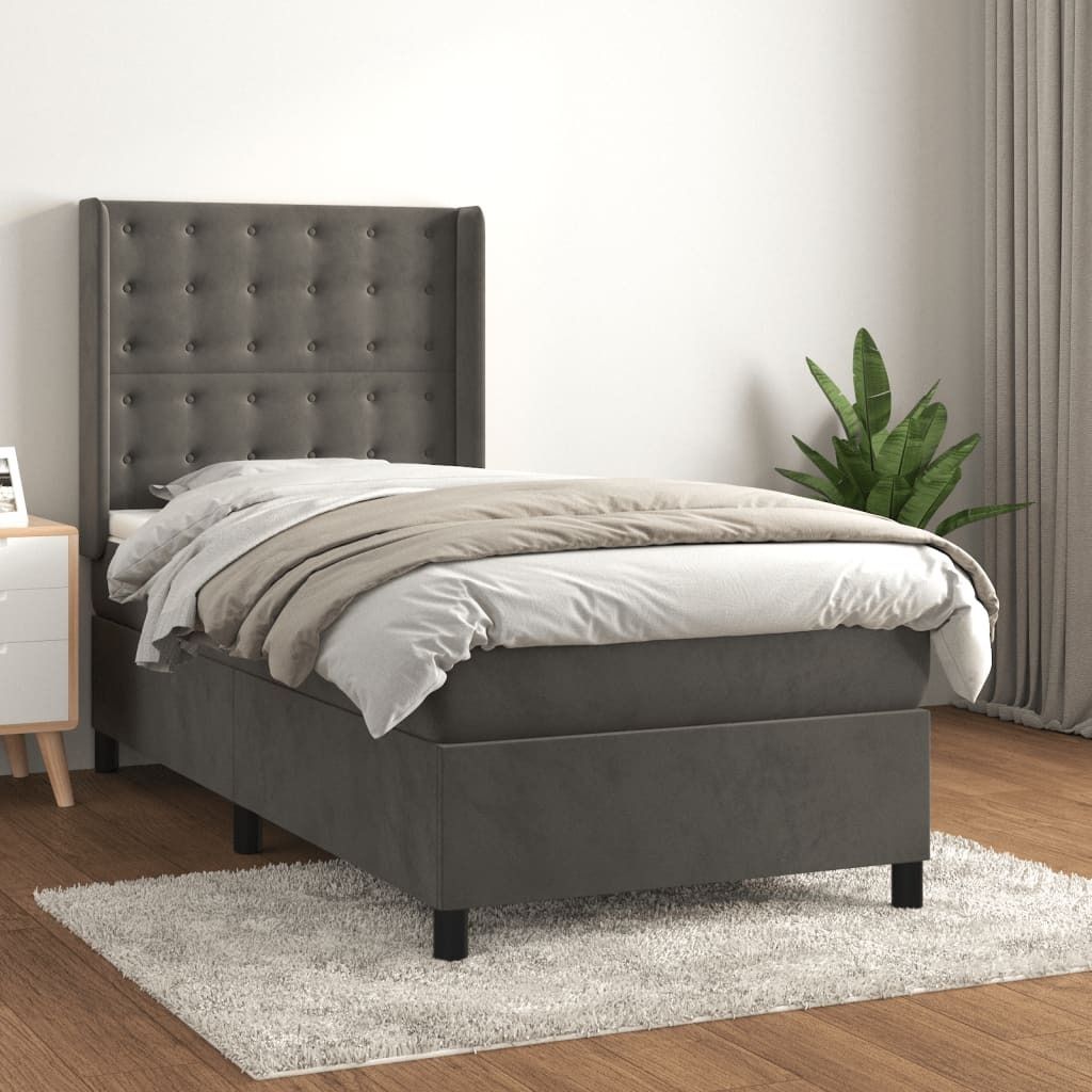 The Living Store Boxspringbett mit Matratze Dunkelgrau 90x190 cm Samt