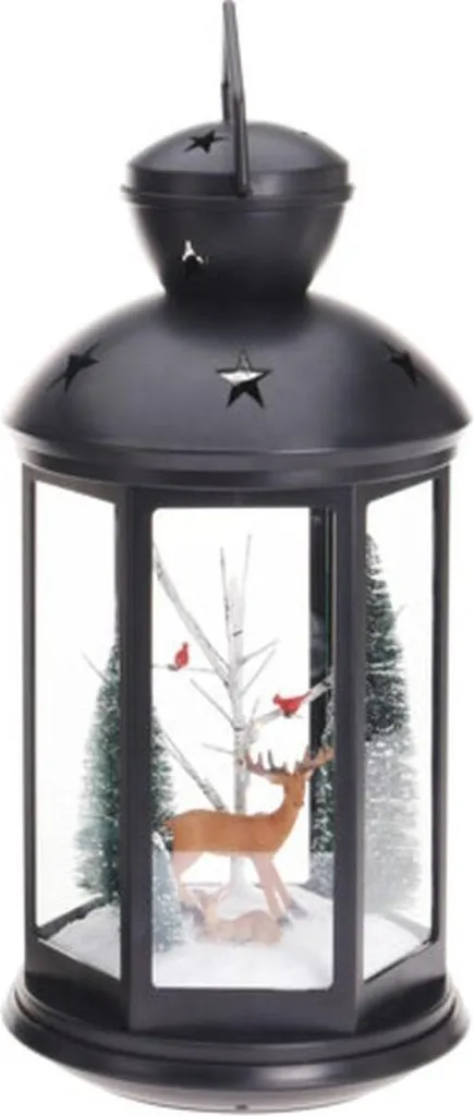 Grande lanterne de Noël LED 43 cm et décor rennes style scandinave